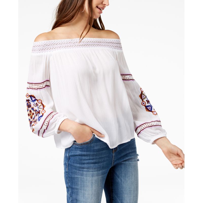 Petite Embroidered Off The Shoulder Top